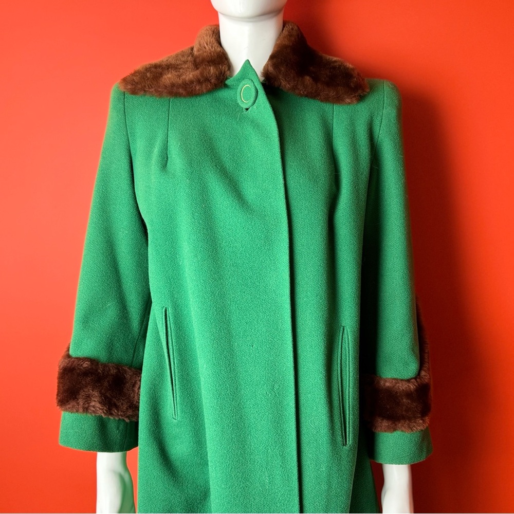 Vintage made in USA green faux fur pea coat jacket